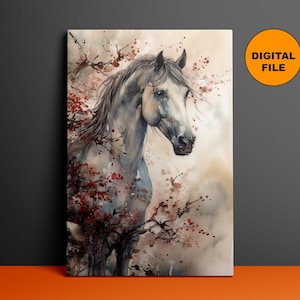 Majestic Equine Elegance: Horse Canvas Wall Art, Graceful Stallion Home Decor, Handcrafted Wildlife Wall Hanging, Digital Print.