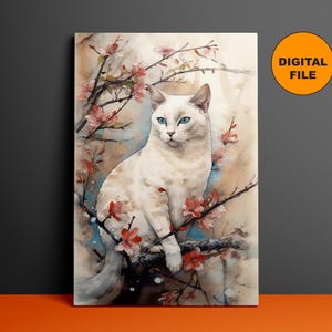 Feline Canvas Art Print, Charming Cat Home Decor, Handmade Kitty Wall Hanging, Artistic Canvas Artwork, Playful Wall Art, Digital Print