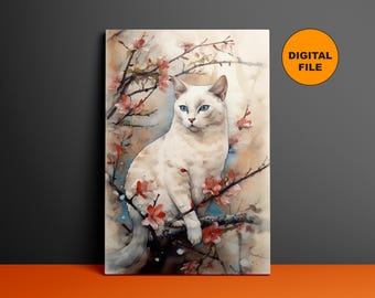 Feline Canvas Art Print, Charming Cat Home Decor, Handmade Kitty Wall Hanging, Artistic Canvas Artwork, Playful Wall Art, Digital Print