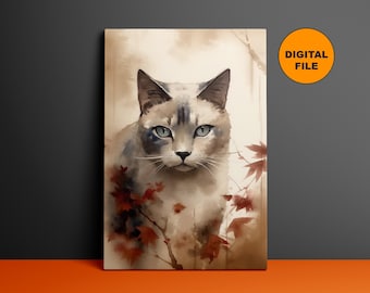 Cute Kitten Painting, Modern Cat Canvas Wall Art Print, Colorful Cat Lover Gift Idea, Animal Canvas Wall Art Decor, Digital Print