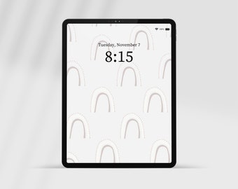 Pink Boho Rainbow iPad Wallpaper, Minimalist Tablet Background (Digital Download)