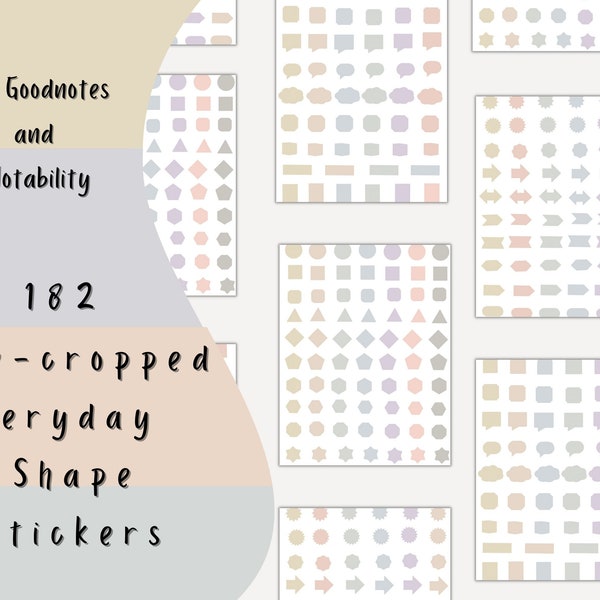 Digital Planner Stickers, Decorative Shapes, Goodnotes Sticker book, Digital Stickers in PNG, Pastel Aesthetic, Cute Stickers