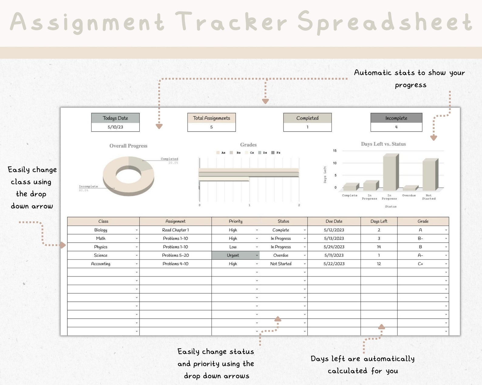 School Spreadsheet, Assignment Tracker for Google Sheets, Assignment ...