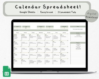 Google Sheets Calendar Spreadsheet, Task Planner (Digital Download)