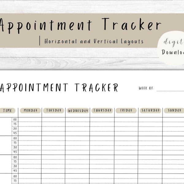 Appointment Tracker Printable, 15 Minute Interval Appointment Planner, Meeting Tracker,Salon planner, Therapist Appt, Beauty appointments