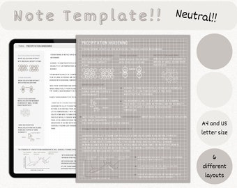 Modèle de note numérique, notes de Cornell neutres, prise de notes d'étudiant, notabilité de Goodnotes d'iPad, cahier d'étudiant