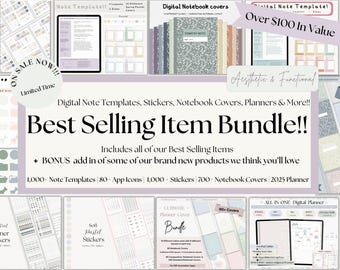 Plantillas de notas digitales más vendidas, paquete de planificador, pegatinas, cubiertas para Goodnotes, Notability, Samsung Note, diario estudiantil, pase de acceso de por vida