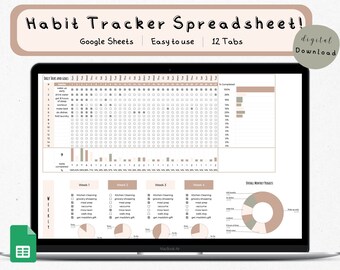 Google Sheets Habit Tracker Template, Weekly Monthly Goal Planner (Digital Download)