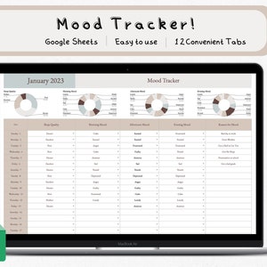 Mood-sjabloon voor Google Spreadsheets, Mood Tracker-spreadsheet, minimalistisch ontwerp, maandelijkse Mood Tracker, digitale Mood Tracker, Mood Log-dagboek