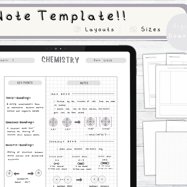 Digital Note Template, Cornell Notes, Student Note Taking, iPad Goodnotes Notability, Study, Portrait Digital Notebook,Student Notebook