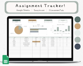 Hoja de cálculo de seguimiento de tareas, seguimiento de tareas de Google Sheets, seguimiento y planificador de tareas, planificador de tareas universitarias, registro de tareas