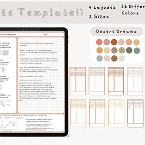 Paquete de plantillas de notas digitales Cornell para iPad, cuaderno de estudio para tomar notas, compatible con GoodNotes, notas académicas para Notability, retrato.