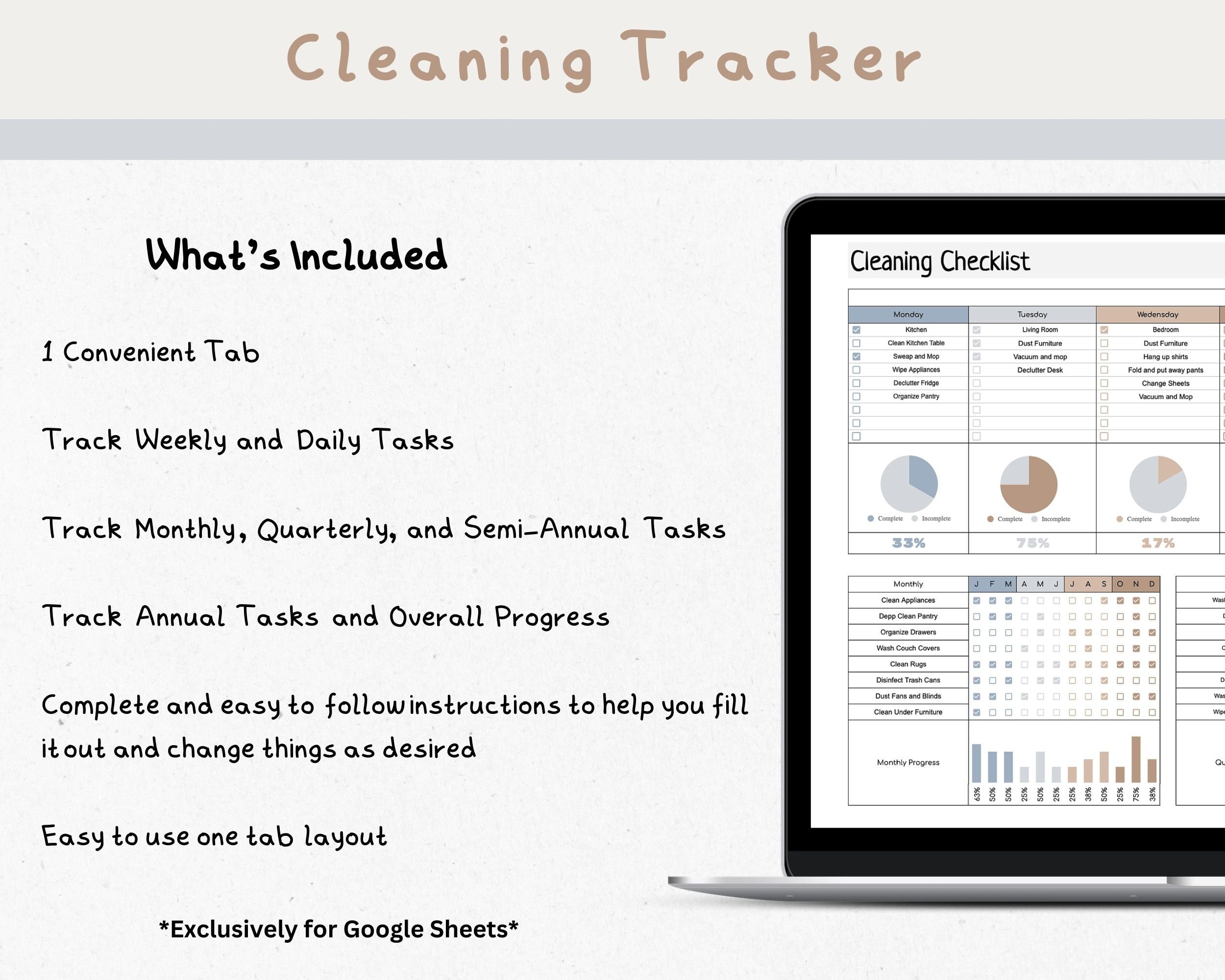 Cleaning Tracker Spreadsheet Template for Google Sheets, Cleaning ...