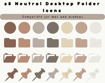 28 Desktop Folder Icons, Neutral Icons, Minimalist Icons For MacBook, iMac, Windows, Business, Study and Personal, Instant Download