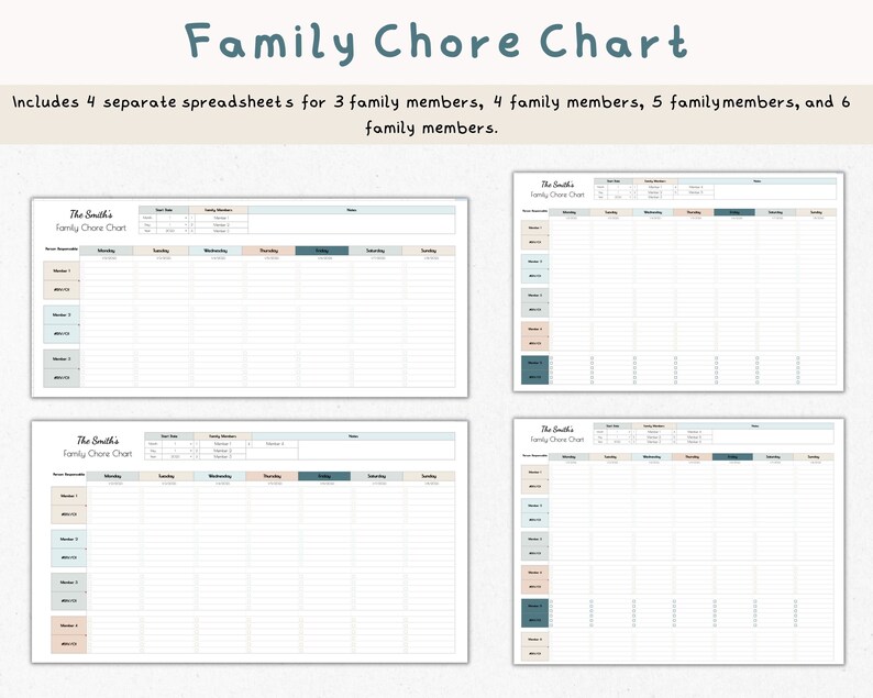 Family Chore Chart, Google Sheets Template (digital Download) - Etsy