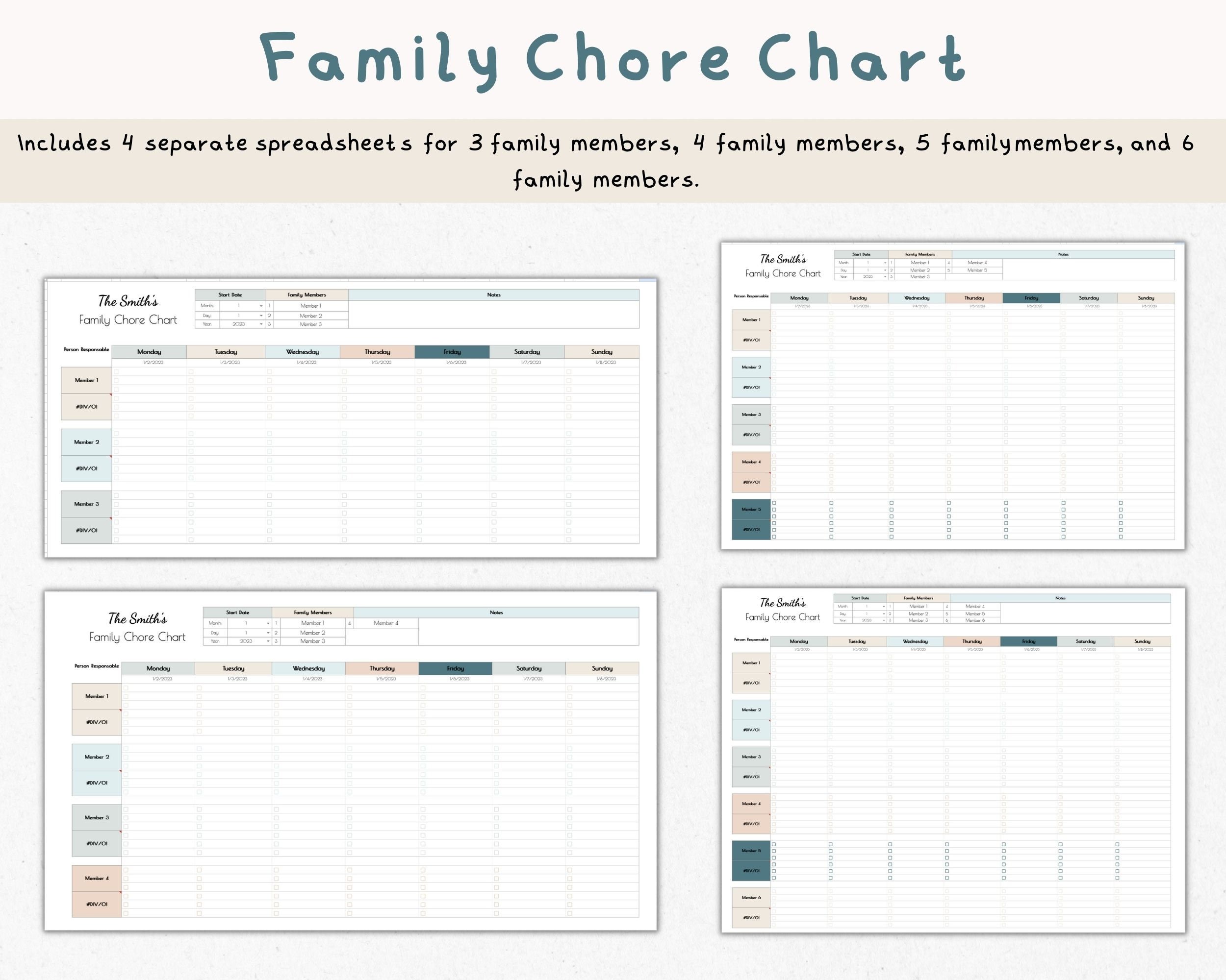 Family Chore Chart, Google Sheets Template (digital Download) - Etsy