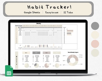 Habit Tracker Spreadsheet, For Google Sheets Habit Tracker, Habit Trackers Printable, Goal Tracker, Habit Spreadsheet Template, Daily Habit