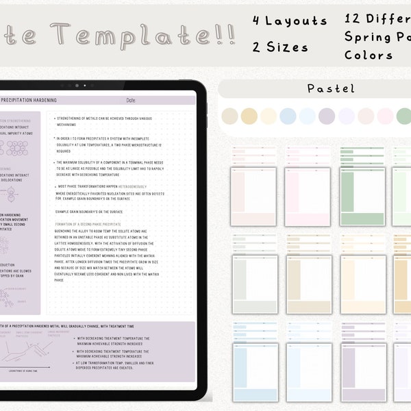 Plantilla de notas digitales, notas de Cornell, toma de notas de estudiantes, notabilidad de Goodnotes de iPad, estudio, cuaderno digital vertical, cuaderno de estudiantes