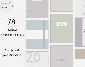 Pastel Aesthetic Digital Notebook Covers, 78 Designs (PDF & PNG)
