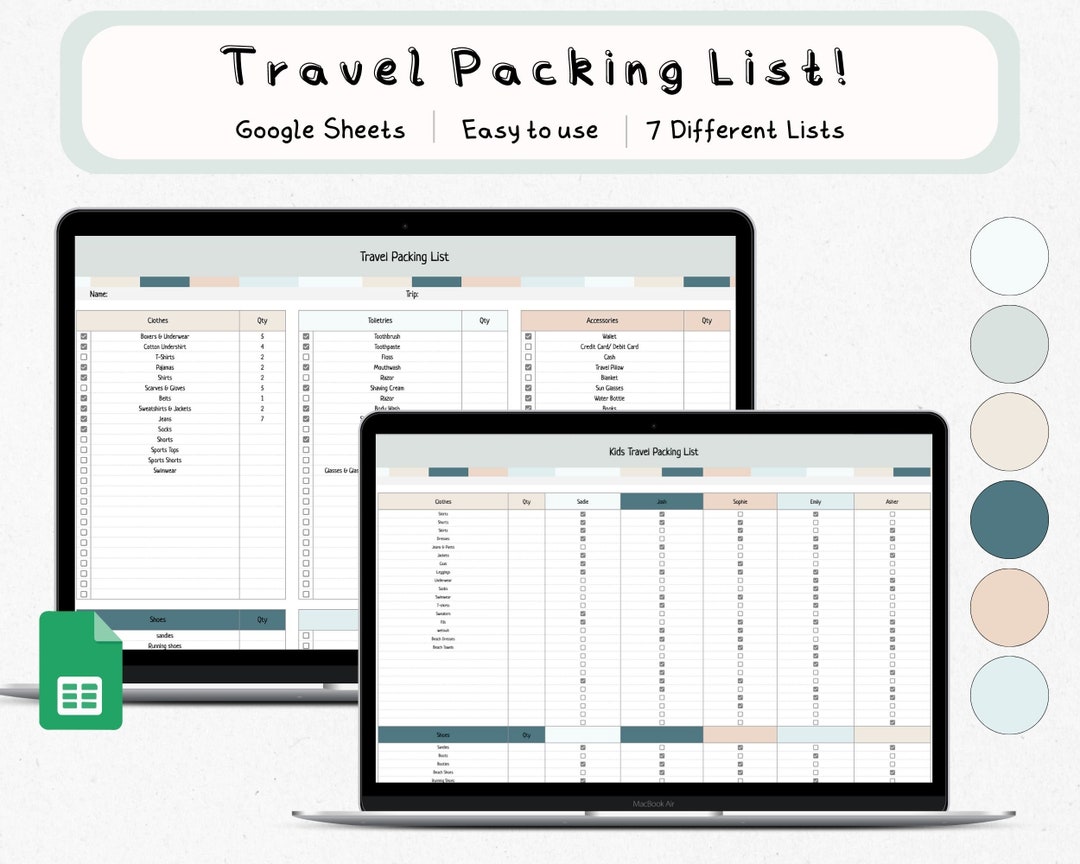 Editable Travel Packing List Template, Google Sheets (digital Download ...