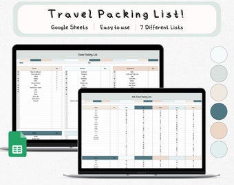 Editable Travel Packing List Template, Google Sheets (Digital Download)