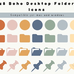 28 Desktop Ordner Icons, Boho Icons, Neutrale Icons, für MacBook, iMac, Windows, Business, Studium und Persönlich, Instant Download