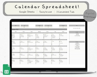 Google Sheets Calendar, Task Planner (Digital Download)