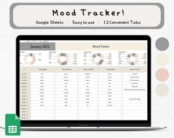 Plantilla de estado de ánimo para hojas de cálculo de Google, hoja de cálculo de seguimiento del estado de ánimo, diseño minimalista, seguimiento mensual del estado de ánimo, seguimiento digital del estado de ánimo, diario de registro del estado de ánimo