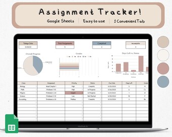 School Assignment Tracker, Student Spreadsheet (Google Sheets)