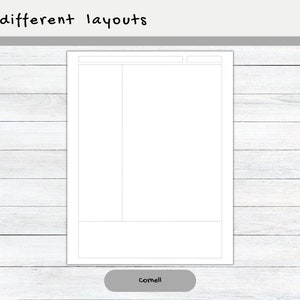 May include: A blank Cornell note-taking template with a grey background and a button that says "Cornell".
