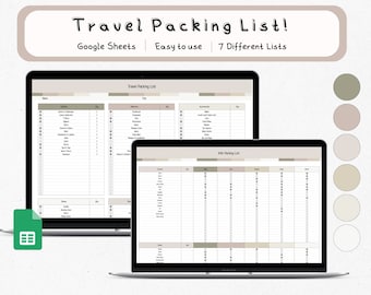 Editable Travel Packing List Template for Google Sheets/Excel (Digital Download)