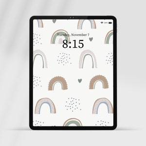 Neutral Boho Regnbåge iPad Bakgrund, Minimalistisk Surfplatta Bakgrund (Digital Nedladdning)