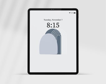 Blue Boho iPad Wallpaper, Neutral Minimalist Tablet Background (Digital Download)