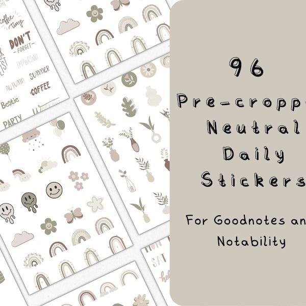 Neutral Goodnotes Digital Stickers for Everyday Use, Aesthetic Stickers, Modern Stickers, Pre-crop Daily Stickers, Goodnotes stickers