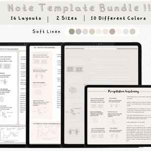 Paquete de plantillas de notas digitales Cornell para iPad, cuaderno de estudio para tomar notas, compatible con GoodNotes, notas académicas para Notability, retrato.