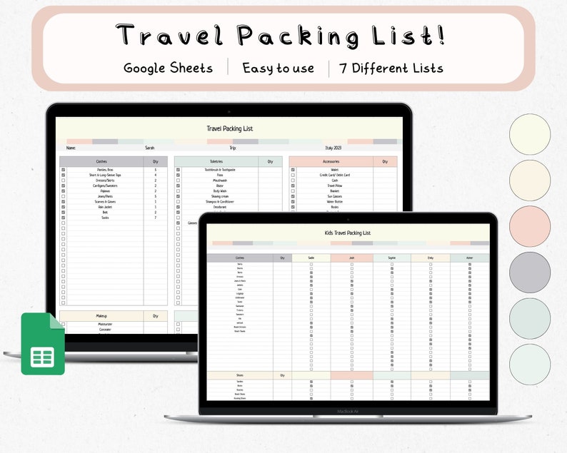 EDITABLE Travel Packing List Template in Google Sheets /excel