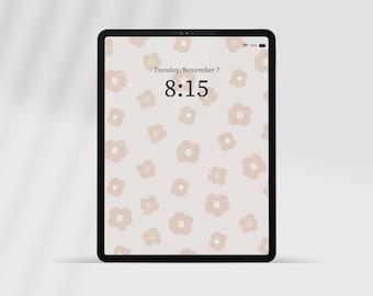 Boho Floral iPad Wallpaper, Neutral Aesthetic (Digital Download)
