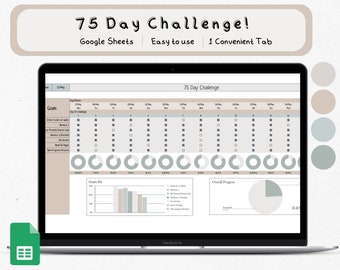 75 Day Challenge Tracker for Google Sheets,Google sheets compatible,75 Day Challenge Printable,Challenge spreadsheet template