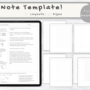 Pacchetto di modelli di note digitali Cornell per iPad, quaderno di studio per prendere appunti compatibile con GoodNotes, note accademiche per il ritratto di Notability
