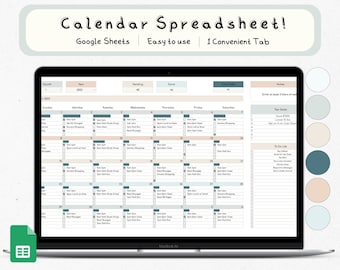 Google Sheets Calendar Spreadsheet, Task Planner (Digital Download)