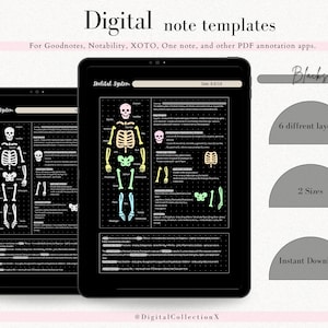 cyfrowy pakiet szablonów notatek Cornell do robienia notatek na iPadzie, zeszyt do nauki, kompatybilny z notatkami akademickimi GoodNotes dla Notability Portrait