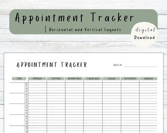 15 Minute Interval Appointment Tracker, Horizontal and Vertical Layouts (PDF Files)