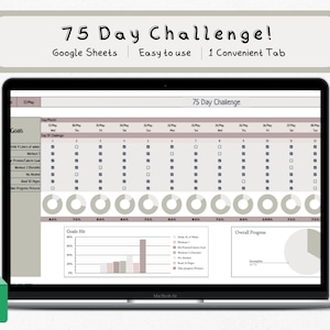 75 Day Challenge Tracker for Google Sheets,Google sheets compatible,75 Day Challenge Printable,Challenge spreadsheet template