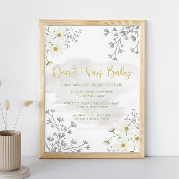 Baby Shower Don't Say Baby Sign | Don't Say Baby Game Sign | Gender Neutral | Flowers Don't Say Baby Sign | Daisies Don't Say Baby Sign