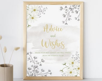 Baby Shower Printable Sign - Advice and Wishes | Boho Flower Instant Download Parents to Be Advice Game | Floral Daisies Baby Shower Decor