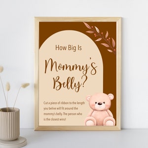 Teddy Bear Baby Shower Arch How Big Is Mommy&#39;s Belly Sign|We Can Bearly Wait Mom-to-Be Belly Game|Brown Teddy Bear Baby Shower Decor