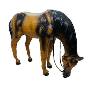 Leather Wrapped Horse Statue 11 in Grazing Head Down Equestrian Western Decor