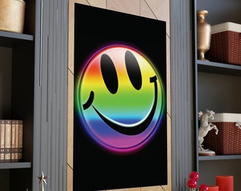Smiley Face Neon Wall Art Poster, Vibrant Kids Room Decor, Wedding Party Decoration, Unique Home Gift Matte Vertical Posters
