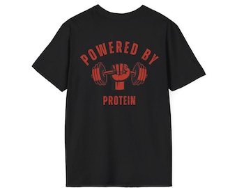 Gym TShirt Funny Gym TShirt Powered by Protein Tee Workout Shirt for Men Bodybuilding Gift Mens Oversized Workout T-Shirt for Powerlifters