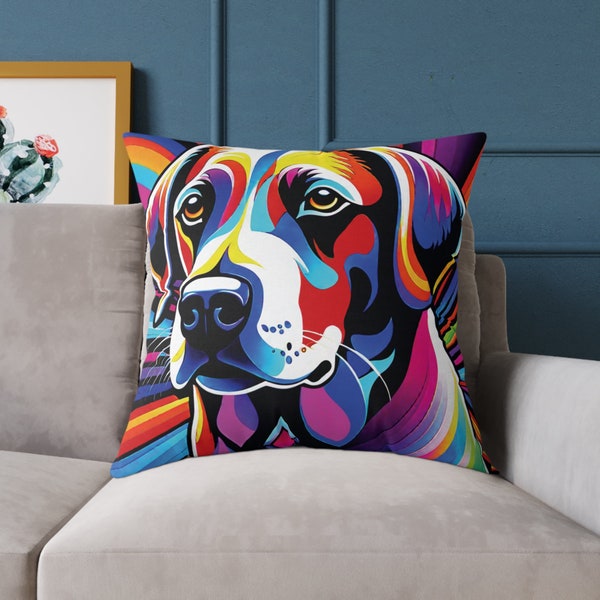 3D Square Poly Canvas Pet Pillow Gift Psychedelic Pup 3D Dog Pillow Vibrant Colors, Whimsical Design Perfect present For Dog Lovers